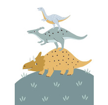 Illustration av tre staplade dinosaurier på en kulle