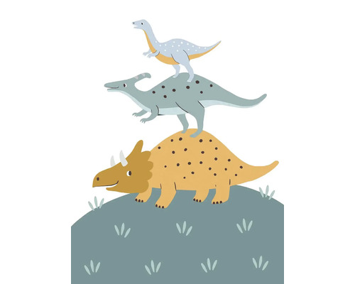 Illustration av tre staplade dinosaurier på en kulle