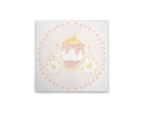 Dekorativ väggbild med vagnsmotiv och blommönster