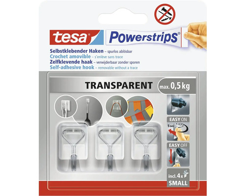 Tesa Powerstrips självhäftande krokar, upp till maximalt 0,5 kilogram lastkapacitet, inklusive fyra Powerstrips Small