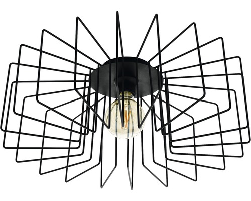 Svart taklampa med geometrisk tråddesign och glödlampa