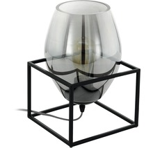 Bordslampa med glaskropp och svart metallfot