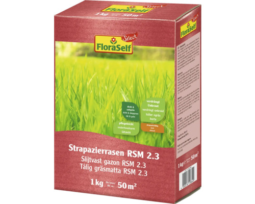Gräsfrö FLORASELF SELECT Tålig gräsmatta RSM 2.3 1kg/50m² FloraSelf Slitstark gräsmatta RSM 2.3 förpackning, 1 kg för cirka 50 kvadratmeter