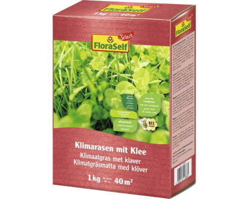 Gräsfrö FLORASELF Select Klimatgräs med klöver 1kg/40m² FloraSelf Klimatgräsmatta med klöver, 1 kilograms förpackning för cirka 40 kvadratmeter