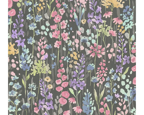 Tapet A.S. CRÈATION Akvarell blom svart 0,53x10,05m Blommig tapet med blommönster