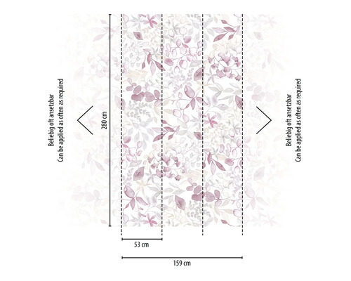 Non-woven tapet med bladmönster, 280 x 159 cm, kan appliceras upprepade gånger