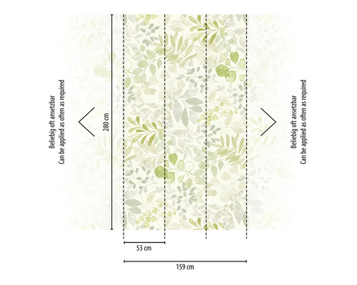 Fototapet med bladmönster och måttangivelser
