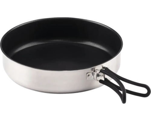 Stekpanna i rostfritt stål med fällbart handtag