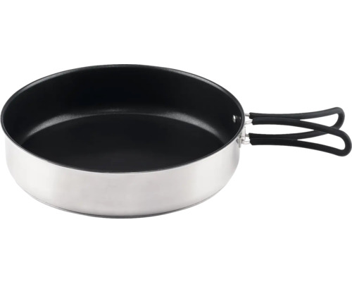 Stekpanna i rostfritt stål med fällbart handtag