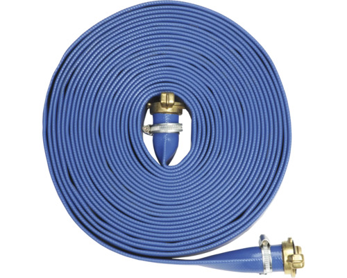 Ihoprullad blå brandslang med kopplingar