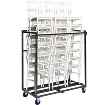 Staplingsbara stolar på en rullvagn för förvaring och transport