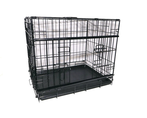 Hundbur av metall med plastbalja