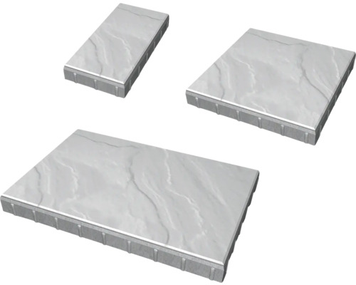 Markplatta BENDERS Brighton multisize grafit 60 mm Tre grå betongplattor med marmorstruktur