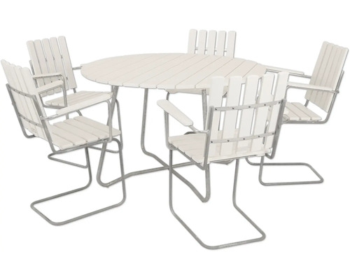 Trädgårdsbord med fyra stolar av metall och trä