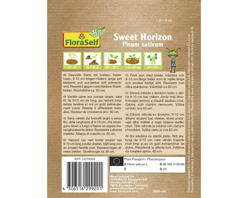 Sweet Horizon Pisum sativum ärtsfröpaket med produktinformation från FloraSelf