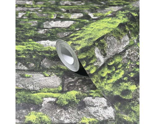Tapetrulle med stenmurmotiv och mossbevuxen