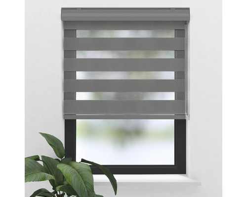 Grå dubbel rullgardin på fönster för ljuskontroll