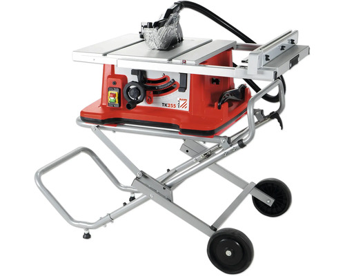 Röd cirkelsåg med bord och underrede