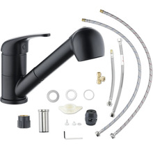 Svart köksblandare med utdragbar slang och tillbehör