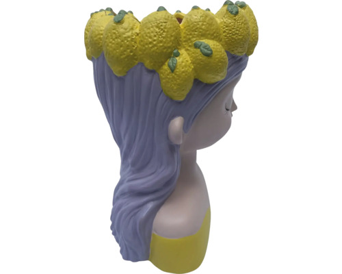 Blomkruka i form av ett flickhuvud med citroner