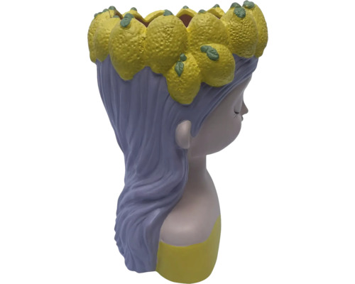 Blomkruka i form av ett flickhuvud med citronkrona