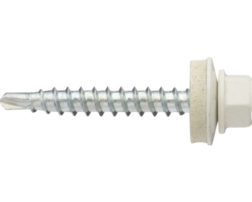 Farmarskruv VSB 4,8x35mm utvändig elförzinkad/vit 200-pack Plåtskruv med tätningsbricka