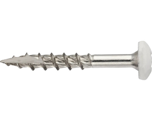 Rännkrokskruv VSB 4,8x35mm A2 rostfri 100-pack En skruv med plastikhuvud.