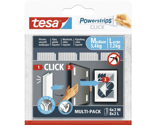 Monteringsremsa TESA Powerstrips Click Multi-pack 6xMedium 5,4kg 8xLarge 7,2kg 28-pack