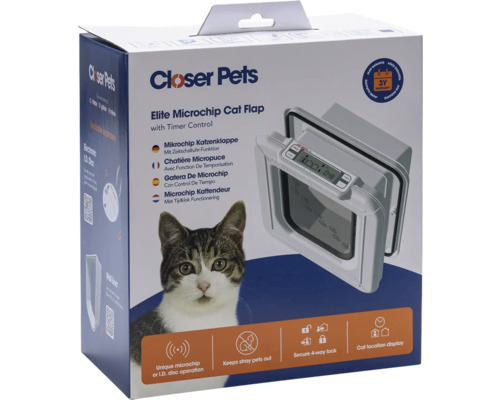 Closer Pets Elite microchip kattlucka med timerstyrning i förpackningen