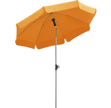Orange rektangulärt parasoll med silverfärgad stång