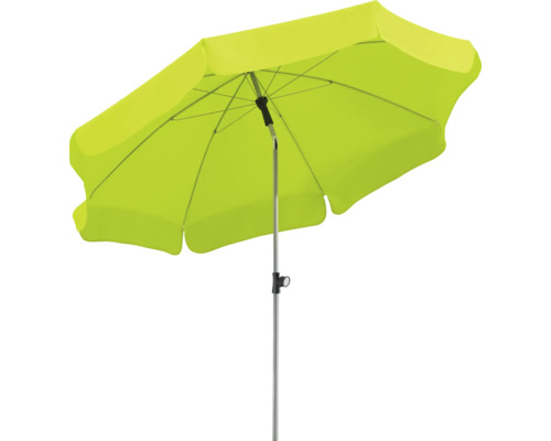 Gult parasoll med metallstativ för utomhusbruk