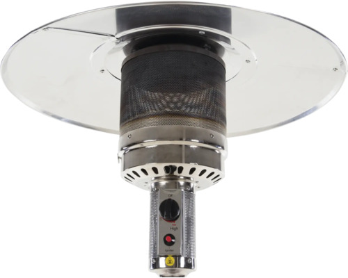 Detaljerad vy av en terrassvärmares topp med kontrollpanel