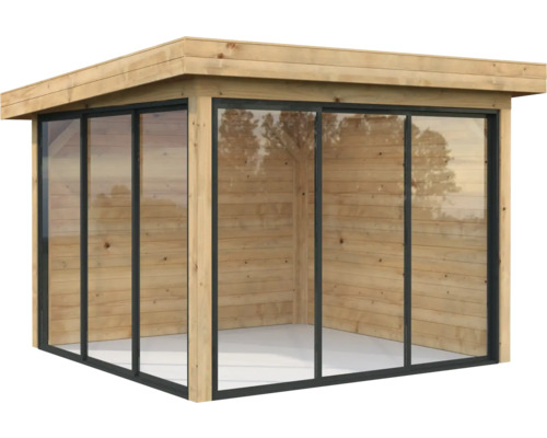 Paviljong PALMAKO Lenna Slide 8,3m² set 401 300x300cm doppimpregnerad brun Trädgårdshus i trä med glaselement