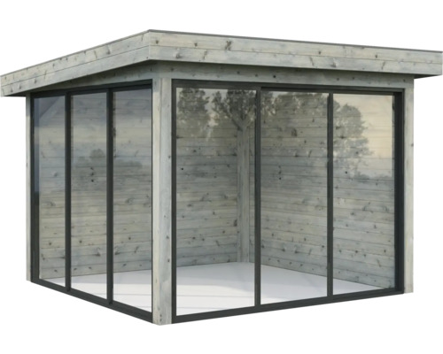 Paviljong PALMAKO Lenna Slide 8,3m² set 401 300x300cm doppimpregnerad grå Trädgårdshus i trä med glasfront