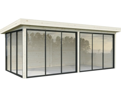 Trädgårdshus i trä med skjutdörrar