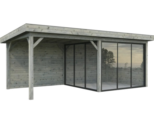 Paviljong PALMAKO Lenna Slide 16,6m² set 405 588x300cm doppimpregnerad grå Trädgårdshus i trä med skjutdörrar