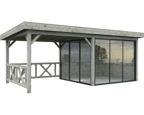 Paviljong PALMAKO Lenna Slide 16,6m² set 403 588x300cm doppimpregnerad grå Övertäckt lusthus med glasväggar