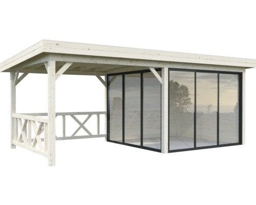Trädgårdspaviljong i trä med glasfront