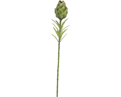 Konstgjord kronärtskocksblomma med stjälk och blad