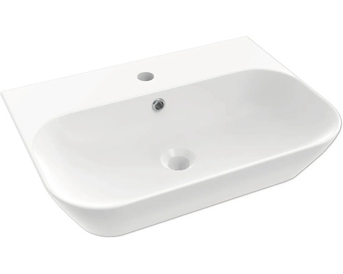 Keramiskt handfat med kranhål och överlopp