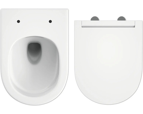 Vägghängd toalett och toalettsits av keramik