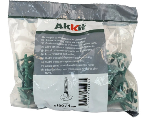 Förpackning Akkit Nivelliersystem Drehfix med hundra stycken och en millimeter fogbredd