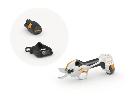 Batteridriven trädgårdssax set med batteri, laddare och trädgårdssax