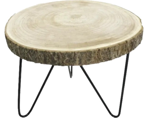 Sidobord av trädstamsskiva med metallben