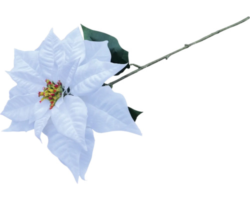 Vit konstgjord julstjärna med stjälk och blad