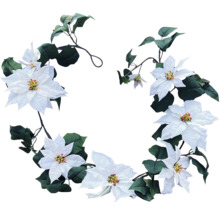 Dekorativ krans med vita julstjärnor och gröna blad