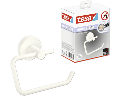 Tesa Moon White handduksring av metall för väggmontering med förpackning