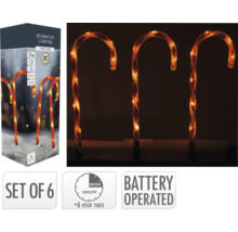 Sexpack dekorativa polkagrisbelysningar med 42 lysdioder, 47 centimeter höga och batteridrivna