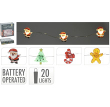 Batteridriven ljusslinga med 20 LED-lampor, julmotiv och produktförpackning