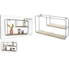 Vägghylla med två hyllor av trä och metall